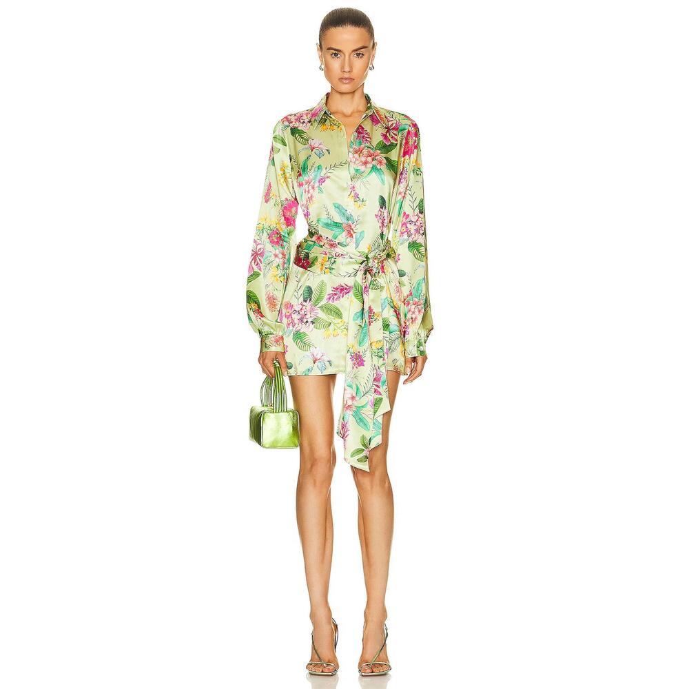 NEW ROCOCO SAND rue dress in floral on lime green